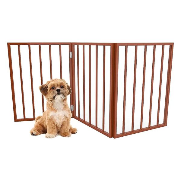 Folding Dog Gate for Stairs, Doorways, or House with Wooden Slats