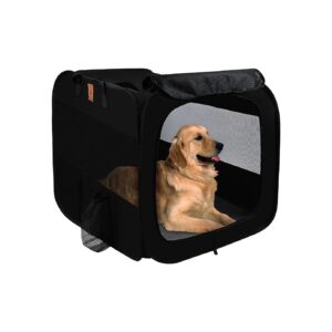 Folding Dog Travel Kennel for Large Pets, Portable and Spacious with Upgrade Fleece Pad