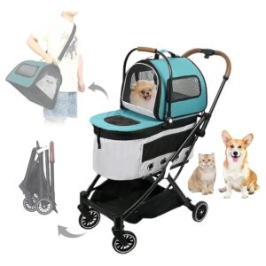 Folding Pet Stroller for Two Small Medium Pets 22lb+33lb Outdoor Walks Pet Carrier