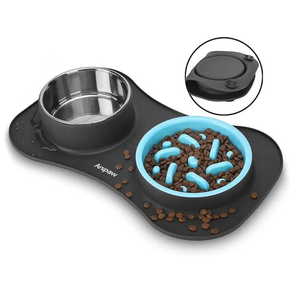 Food-Grade Safe Stainless Steel Slow Feeder Dog Bowls with Silicone Non-Spill Mat