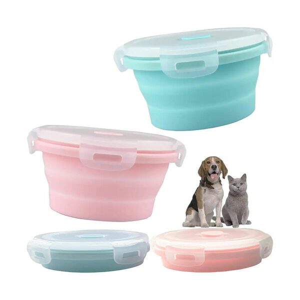 Food Grade Silicone Collapsible Dog Bowls with Lids, Pink and Blue, 12x12x3cm