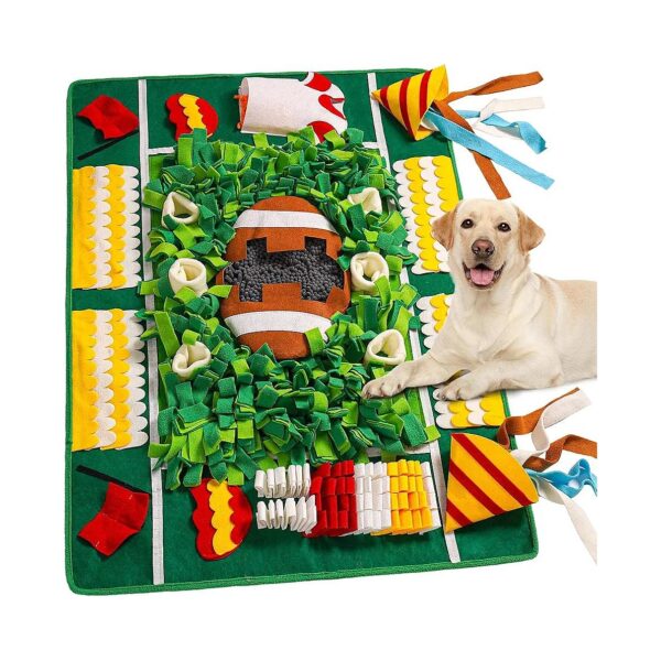 Football-Themed Rug Snuffle Mat for Large Breed Dogs with Removable Toy and Slow Feeding