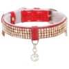 For Cats and Small Dogs Bling Rhinestones Pendant Adjustable Leather Collar Size XS Red