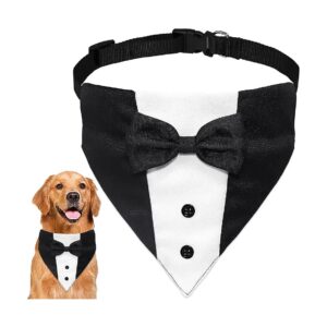 Formal Dog Tuxedo Bandana Collar with Bow Tie for Large Dogs