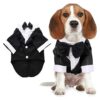 Formal Tuxedo Dog Shirt for Small Medium Dogs and Cats with Black Bow Tie