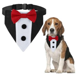 Formal Wedding Dog Bandana Adjustable Collar with Bowtie Red Small Medium Large