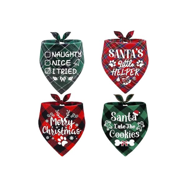 Four-Pack Classic Plaid Christmas Dog Bandanas for Medium Large Dogs