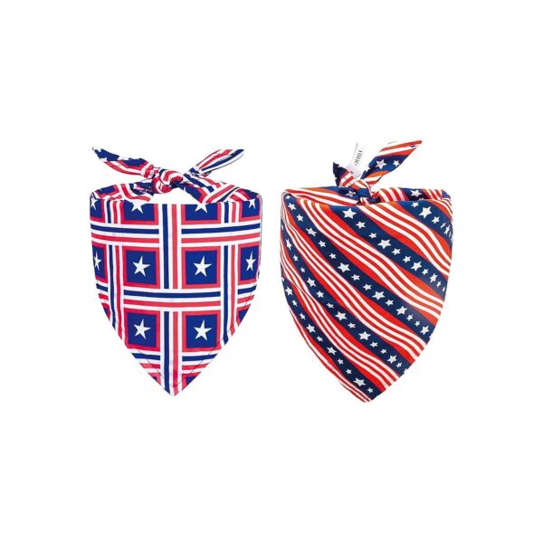 Fourth of July Dog Bandanas, Unisex, 2-Pack, Summer Dog Accessories, Adjustable Sizing