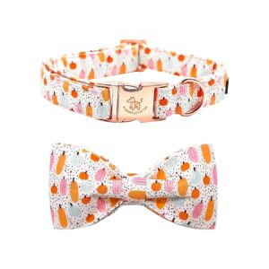 Free Orange Pumpkin Dog Collar with Adjustable Elastic Bow Tie for Small Dogs