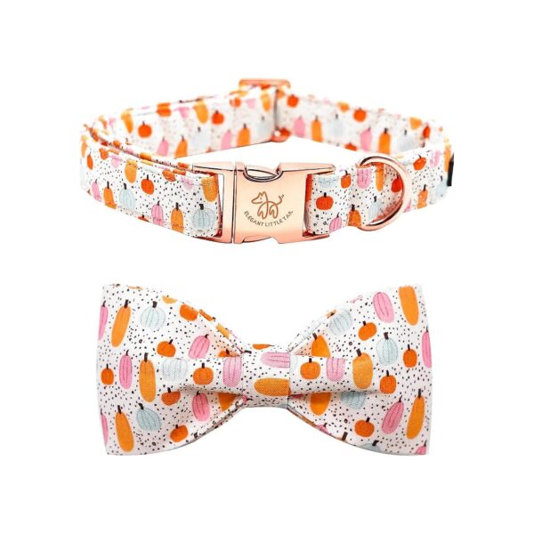 Free Orange Pumpkin Dog Collar with Adjustable Elastic Bow Tie for Small Dogs