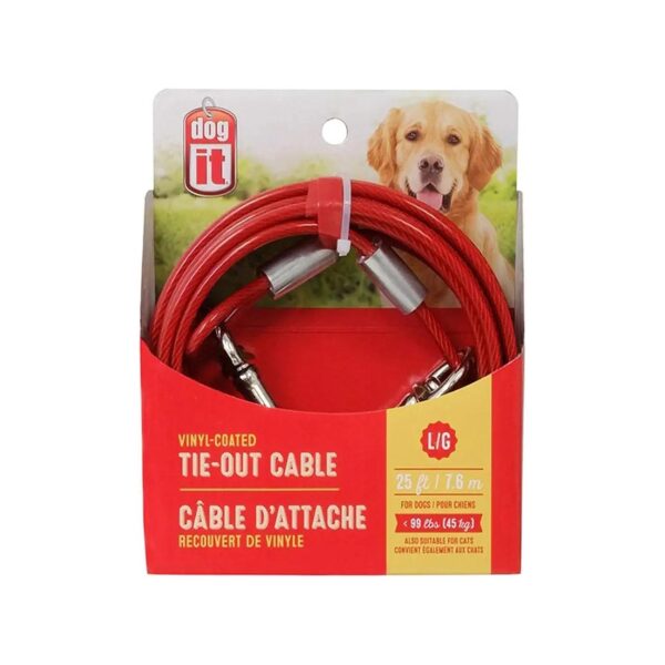 Free Vinyl Coated Dog Tie-Out Cable Red 25-Feet Large