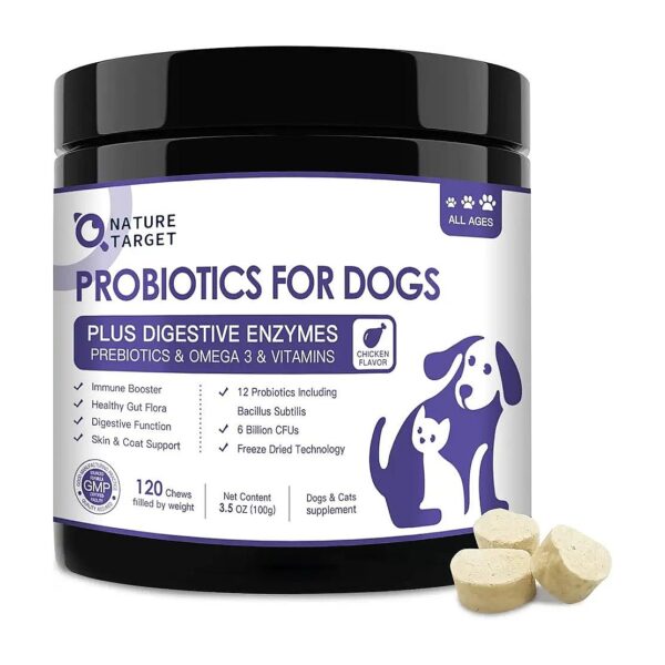 Freeze Dried Dog Probiotics with 6 Billion CFUs and Prebiotics for Gut and Skin Health