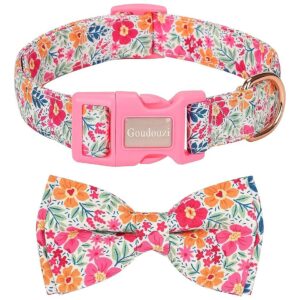 Friendly Bow Tie Dog Collar in Pink, Adjustable Fabric Dog Collar with Bow Tie