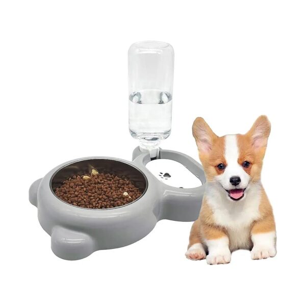 Friendly Cat Dog Food and Water Bowl Set with 2-in-1 Design and Replaceable Water Bottle