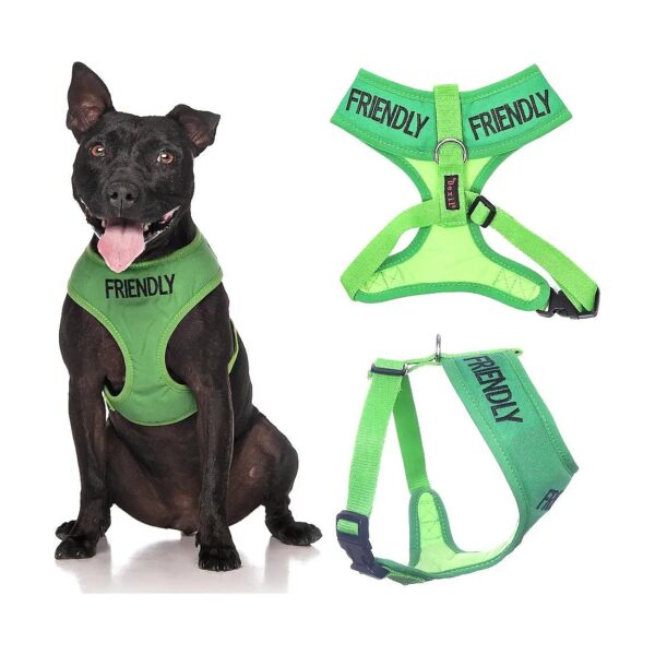 Friendly Green Non-Pull Dog Harness With Anti-Accident Warning System Medium