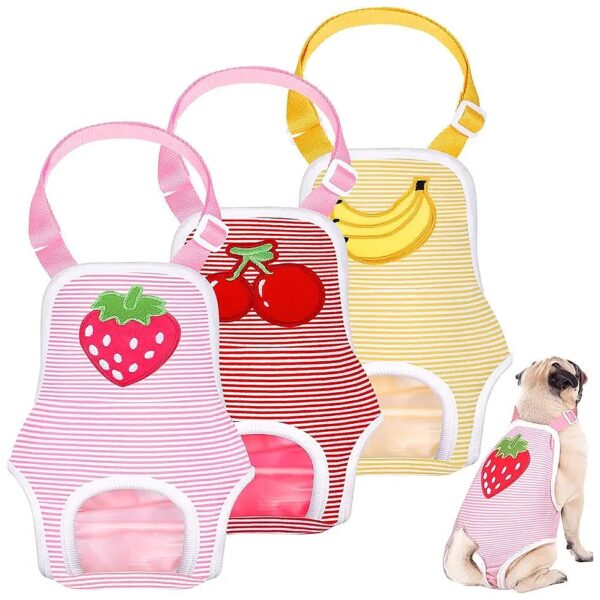 Fruit Pattern Dog Sanitary Panties with Adjustable Suspender and Washable Fabric