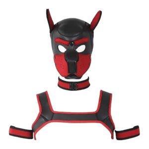 Full Face Neoprene Dog Head Mask Kit with Removable Mouth Mask and Collar