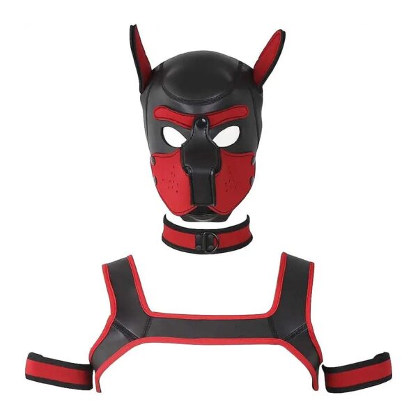 Full Face Neoprene Dog Head Mask Kit with Removable Mouth Mask and Collar