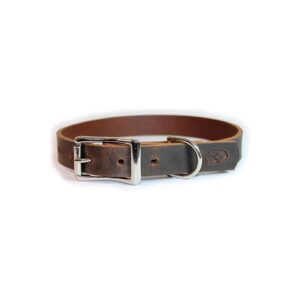 Full Grain Leather Dog Collar Dark Brown 16-20 Inch Thick Leather