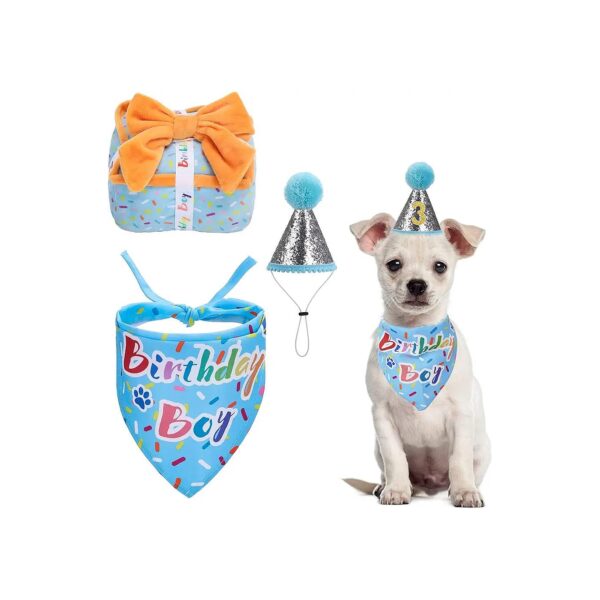 Fun Dog Birthday Party Ensemble with Adjustable Bandana and Party Hat for Small Breeds