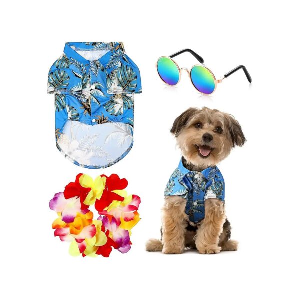 Fun Dog Fashion - Hawaiian T-Shirt, Sunglasses, and Wreath for Small to Medium Dogs