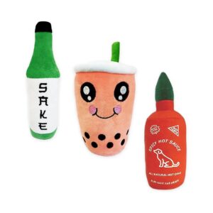 Fun Dog Giftable 3 Pack with Boba Hot Sauce Sake Dog Chew Toys