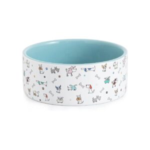 Fun Elements Ceramic Dog Bowls with Adorable Patterns and 64oz Capacity for Medium Dogs