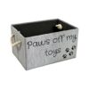 Fun Grey Fabric Dog Toy Storage Bin with Rope Handles and Ink Printed Lettering for Pets