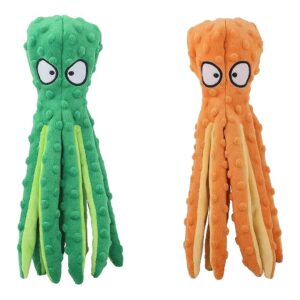 Fun Octopus Dog Toys 2 Pack 6 No Stuffing Crinkle Squeaky for Small to Medium Puppy