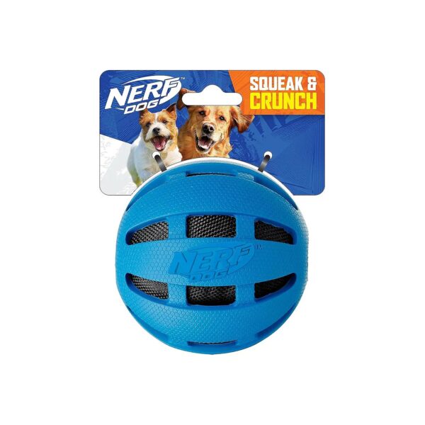 Fun and Interactive Rubber Ball Dog Toy with Squeak Sounds, Crunching Texture, Blue Color