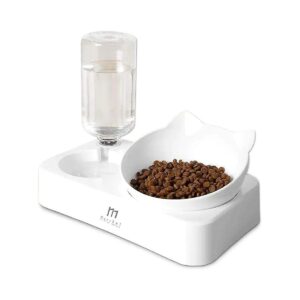 Functional Cat Food and Water Bowl Set with Automatic Water Refill and Spill-Proof Design