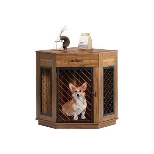 Functional Corner Dog Crate Furniture with Storage Space for Small Pets