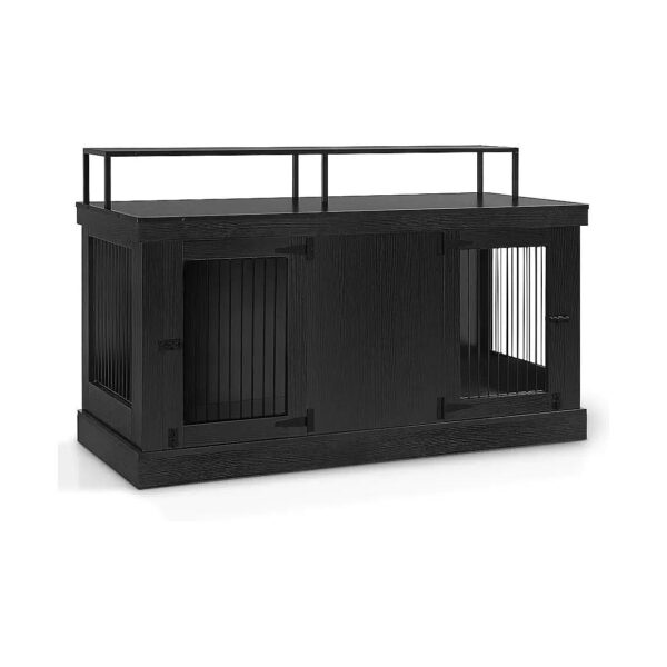 Functional Wooden Dog Crate TV Stand End Table with Two Rooms and Curved Edges