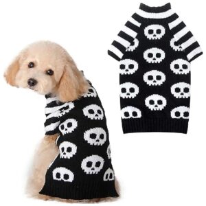 Funny Black Skull Dog Sweater for Small Breed Dogs and Cats Halloween Outfit