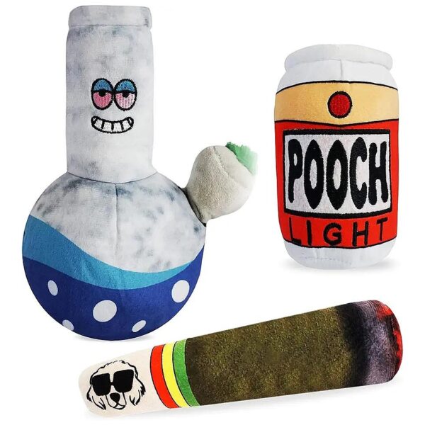 Funny Dog Beer and Weed Squeak Toys 3 Pack for Dog Lovers and Puppy Owners