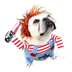 Funny Dog Halloween Costume with Wig for Small Medium Dogs and Cats