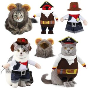 Funny Pet Halloween Costumes for Small Pets, Includes Cowboy Pirate Lion Mane Hat Costume