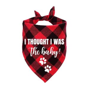 Funny Red Plaid Pregnancy Announcement Bandana, Soft Cotton Scarf for Pet Photo Prop