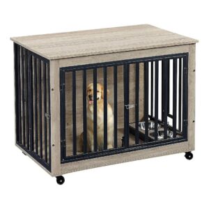 Furniture Style Dog Crate End Table with Wheels for Small to Medium Dogs