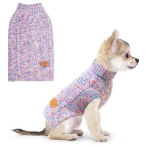 Fuzzy Cable Knit Turtleneck Sweater for Small-Medium Dogs in Stylish Rainbow Pink