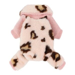 Fuzzy Thermal Pink Sweater Coat with Leopard Print for Cats and Small Dogs