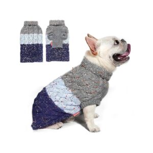 Fuzzy Thread Dog Knitwear for Small Dogs Navy Blue Color Block Sweater