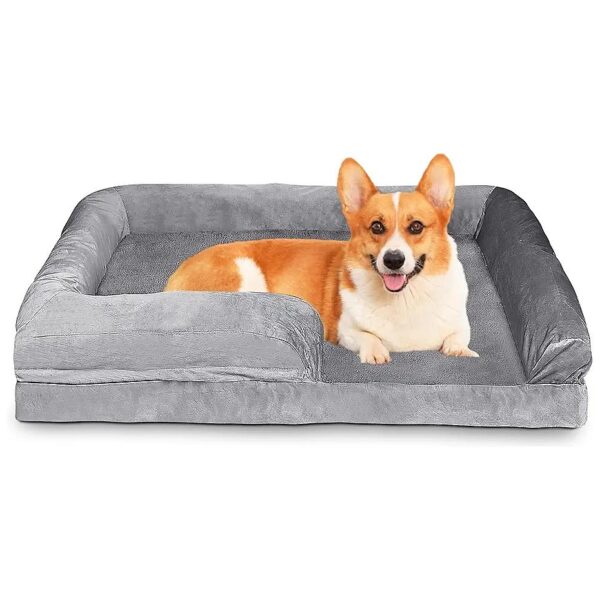 G-Shape Bolster Dog Bed with Egg-Crate Foam and Non-Slip Bottom for Small to Medium Pets