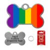 Gay Pride Flag Dog Tags with Personalized Message and Stainless Steel Bone Shape