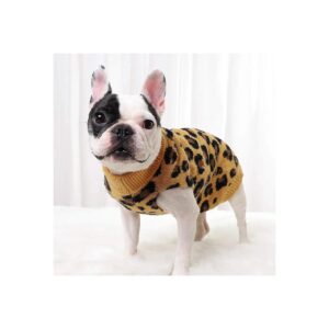 Gentle Fit Leopard Pattern Dog Turtleneck Sweater Warm Pet Knitwear for Autumn and Winter