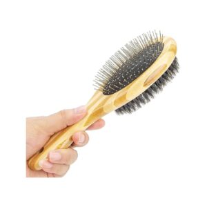 Gentle Pet Brush for Cats and Dogs with Natural Bristle and Stainless Steel Pins