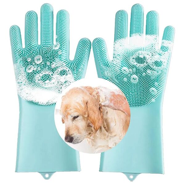 Gentle Pet Grooming Gloves for Dogs and Cats with Silicone Tips and Removable Hair