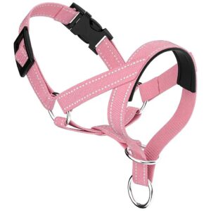 Gentle Pink Dog Head Collar with Reflective Threading for Comfort and Visibility on Walks