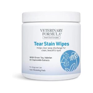 Gentle Tear Stain Wipes for Dogs and Cats, 100-Count, Fragrance-Free, Pre-Saturated