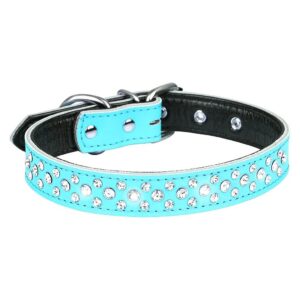 Genuine Leather Adjustable Rhinestone Dog Collars for Small Medium Large Dogs